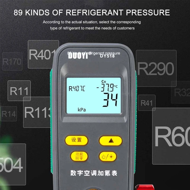 Imagem -05 - Manômetro Digital Dy518 Medidor de Temperatura e Pressão para ar Condicionado Automotivo