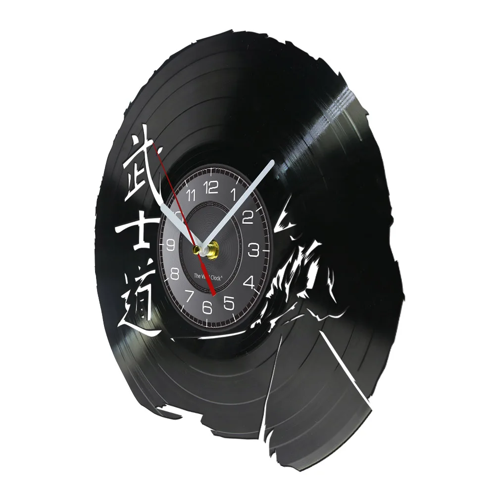 Japanese Martial Bushido Calligraphy Vinyl Record Wall Clock For Bedroom Living Room Decor Japan Art Samurai Fighter Retro Clock
