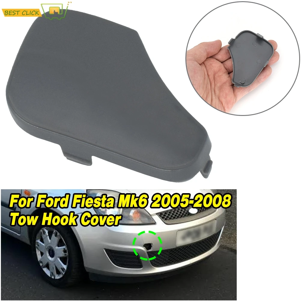 1pc Car Front Bumper Tow Hook Cover For Ford Fiesta MK6 2005 2006 2007 2008 Towing Eye Cap Auto Replacement 1375861 6S6117A989AA