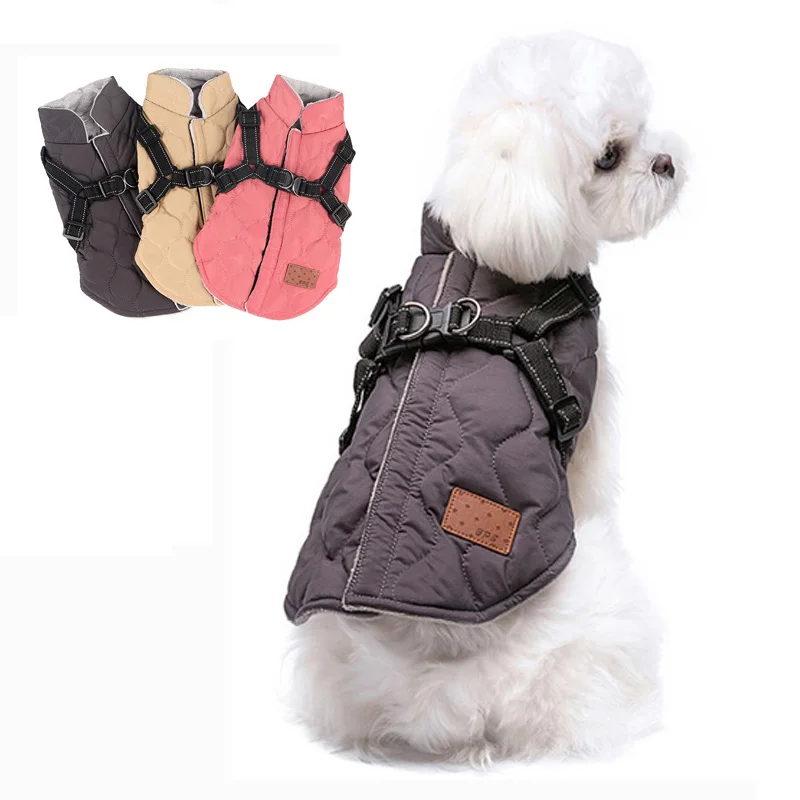 Durable Winter Warm Pet Dog Clothes Small Dog Harness Puppy Coat Jacket For Pet Chihuahua Apparel Vest Working Clothing S-XXXL