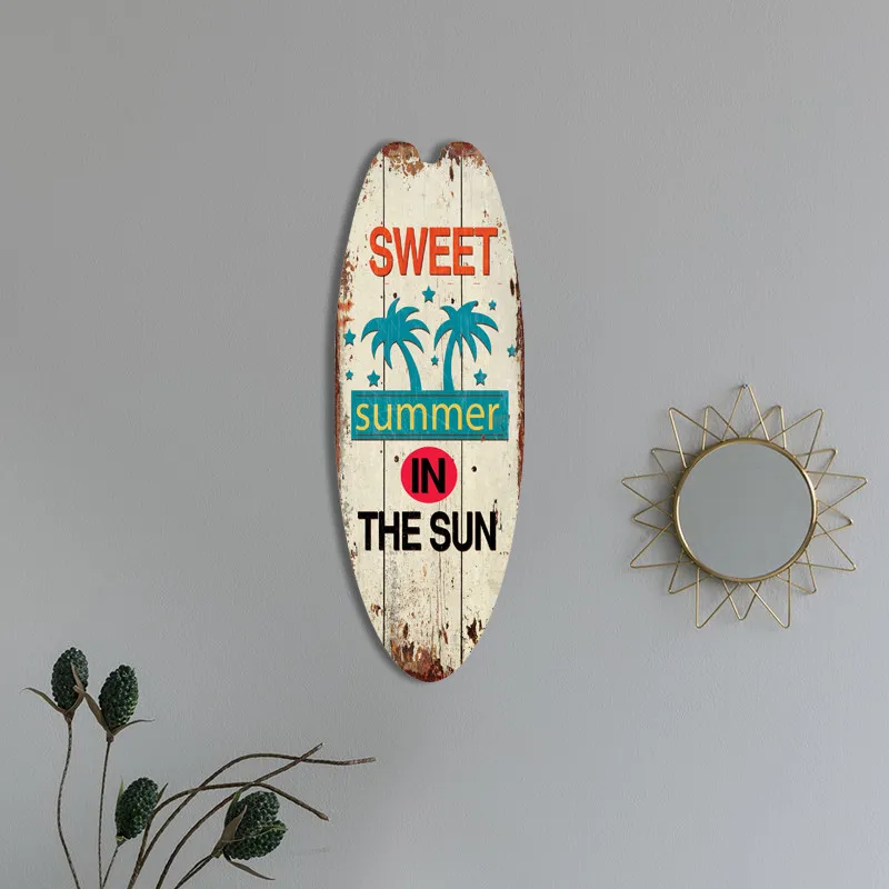 1pc Vintage Wooden Surfboard Wall Hanging Ornament Holiday Leisure Decoration Beach Style Wooden Sign Surfboard Bar Decoration