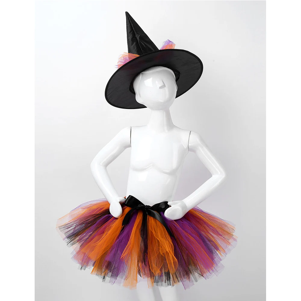 Kids Girl Witch Costume Rainbow Mesh Tutu gonna con cappello a punta Halloween Carnival Cosplay Party Fancy Dress Up Clothes