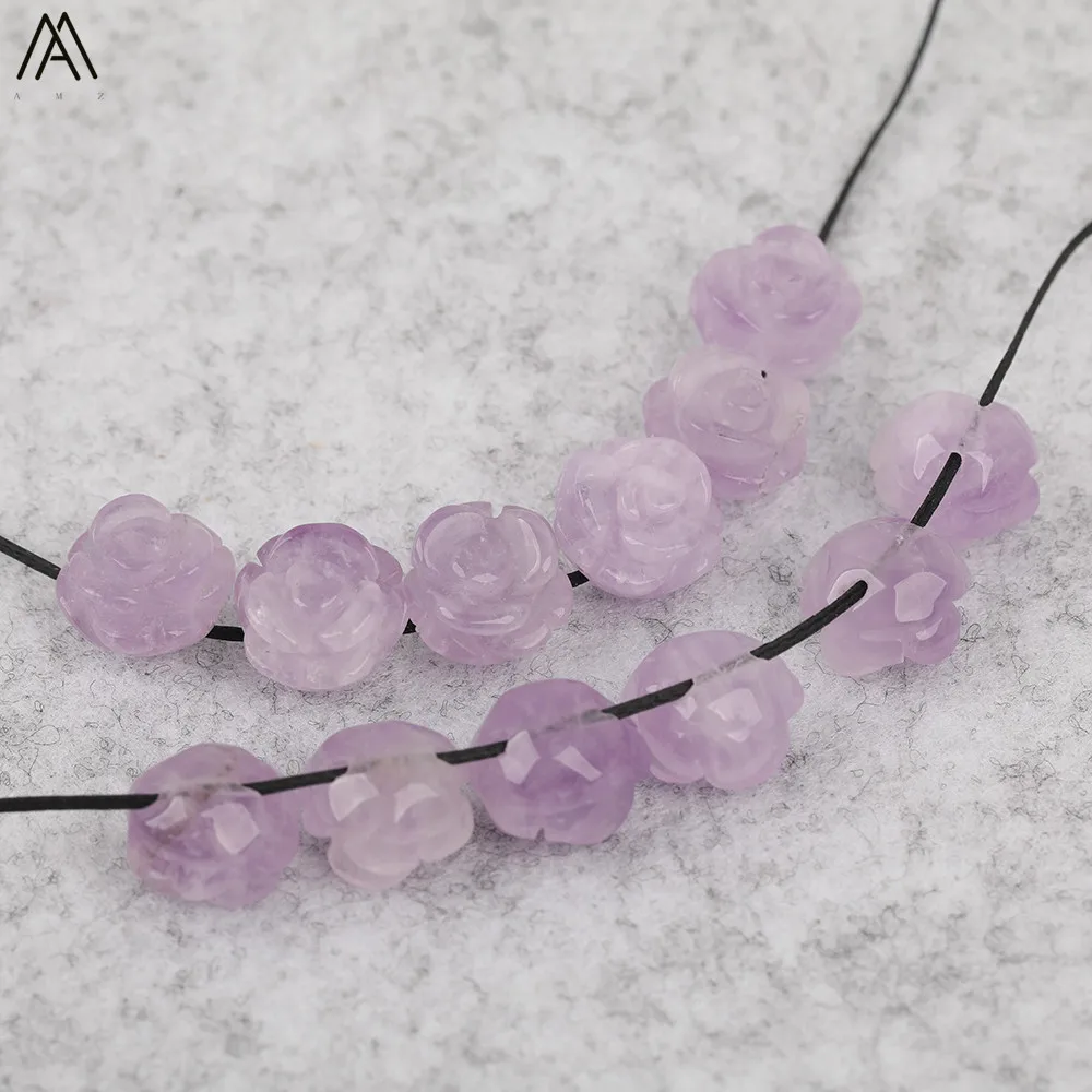 15 teile/los 10mm Natürliche Achate Lapis Fluorit Stein Quarz Kristall Geschnitzte Rose Blume Form Ohrring Perlen Für Schmuck DIY Machen – Detail 8