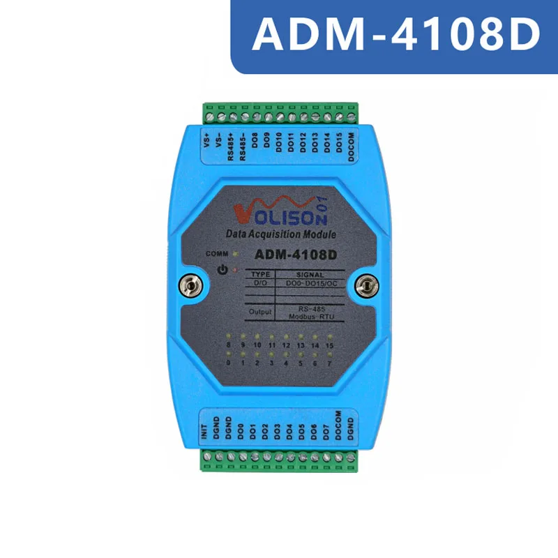 Módulo de Salida de interruptor Digital de 16 canales, salida de transistor NPN 16DO, MODBUS, Comunicación RS485, ADM-4108D