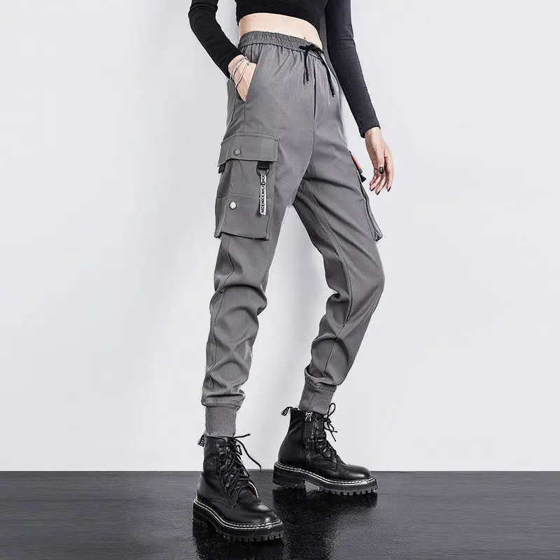 Black Gray Cargo Pants Womens Streetweear Fashion Big Pockets Joggers Sweatpants Baggy Tactical Trousers High Quality Wide Leg