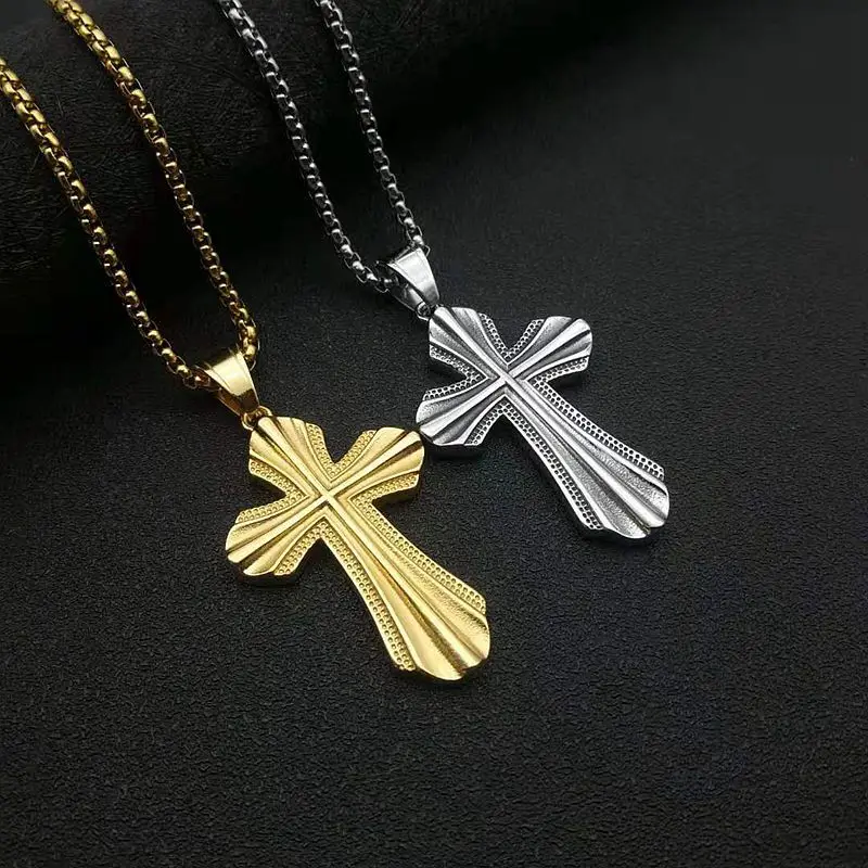 Hip Hop Rock Gold Sivler Color Stainless Steel Cross Pendants Necklaces for Men Rapper Jewelry Drop Shipping