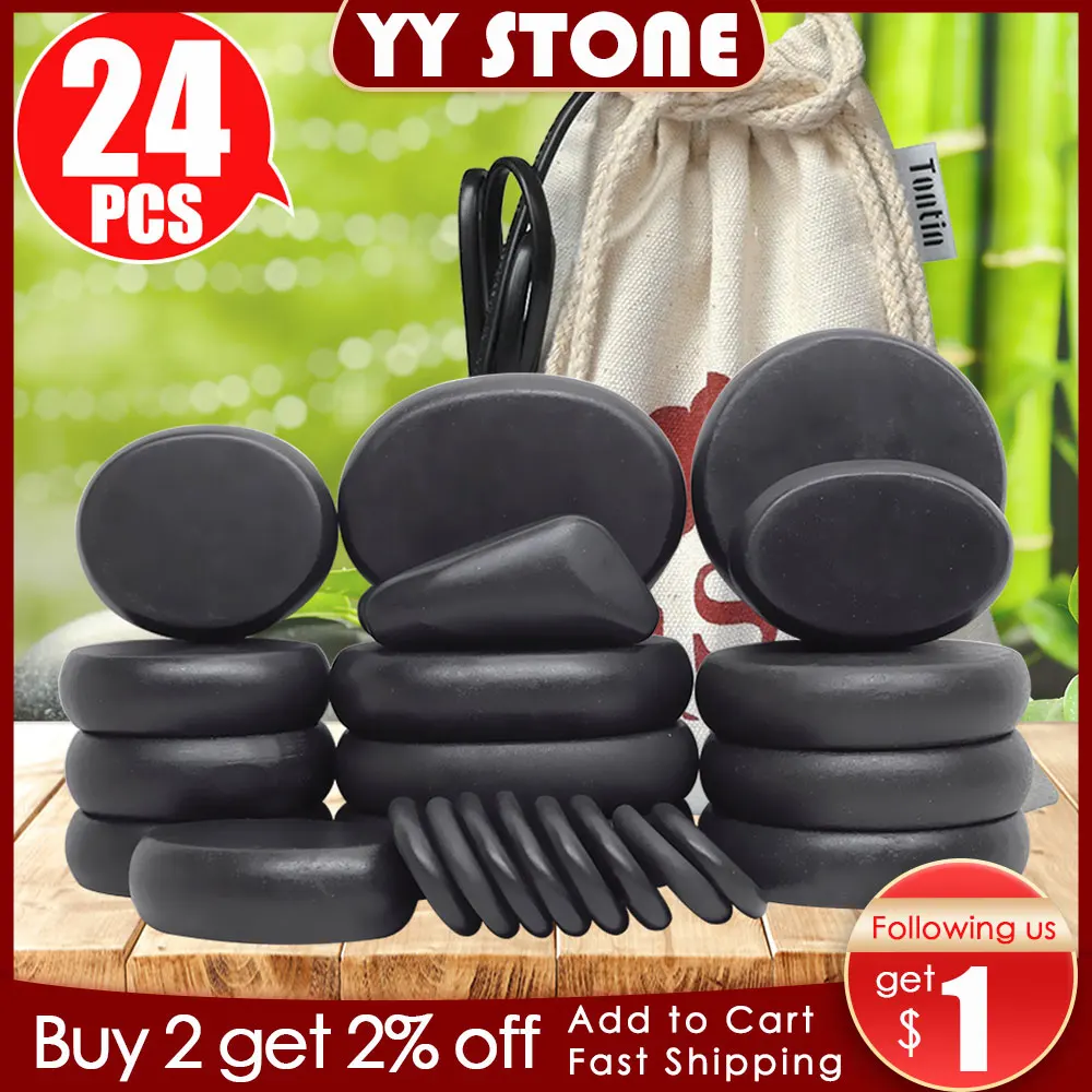 

24pcs/set Hot Stone Massage Set Heater Relieve Stress Back Pain Health Care Acupressure Lava Basalt Stones for Healthcare