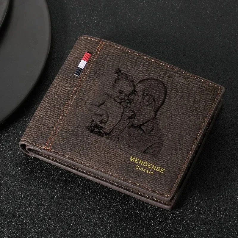 Men's Custom Photo Engraving Leather Wallet Short Three Bifold PU leather Multi-Functional Business Personality picture Wallets