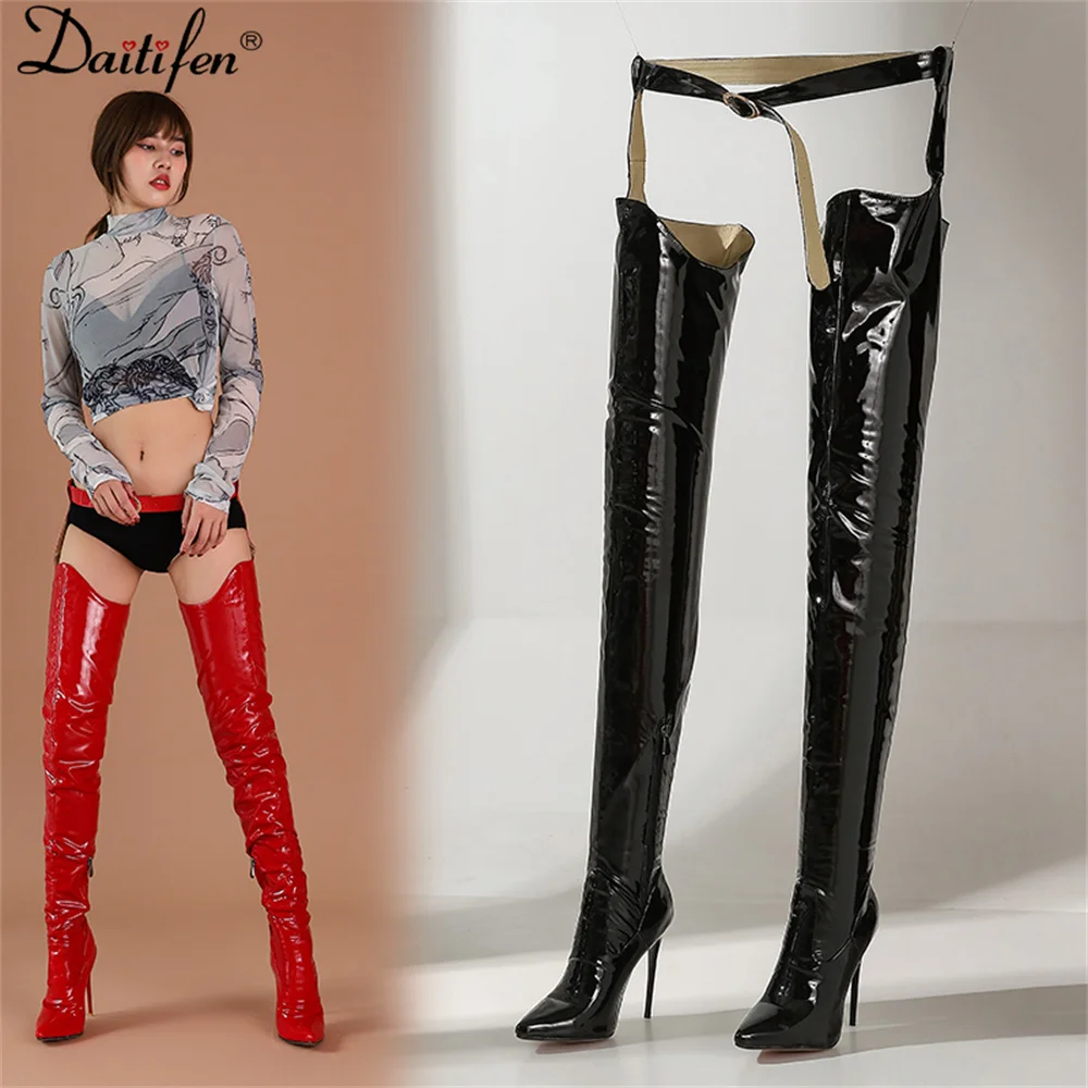 Daitifen 2022 Patent Leather Supper Sexy Pole Dancing Boots Crossover Strap Occident Show Off Your Feminine Charms In Seduction