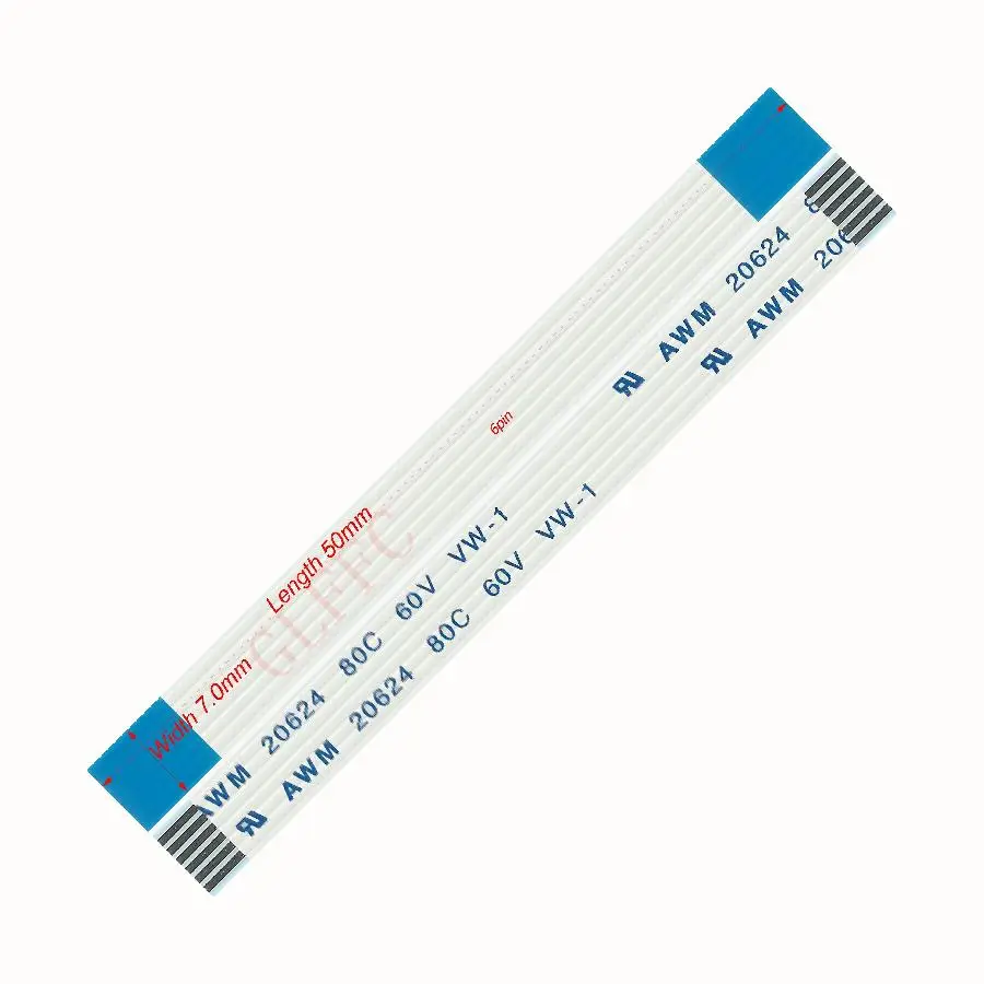 6pin 1.0pitch 45mm-270mm A-type Flexible Flat Cable FFC awm 20624 ROHS for TTL LCD DVD Computer