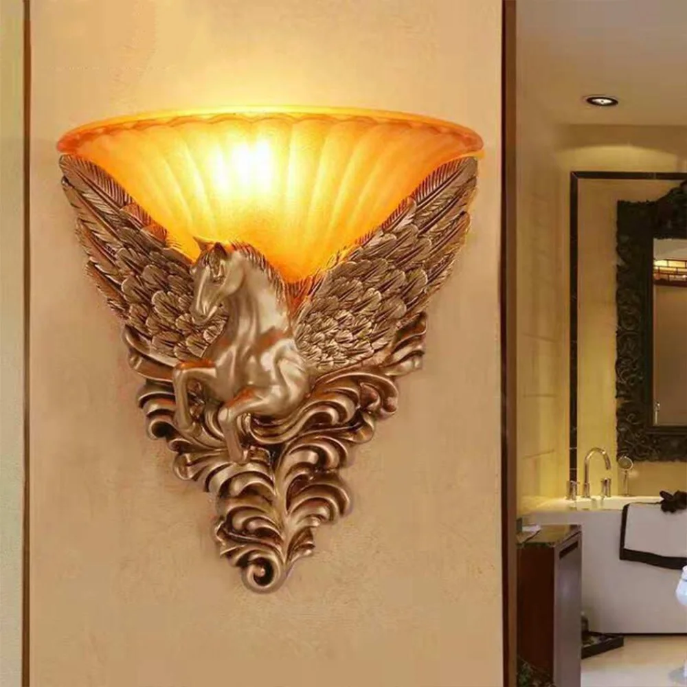 

Resin Wall Lamp Pegasus Shape Retro European Living Room Wall Lamp Nordic Modern Home Bedroom Bedside Lamp Free Shipping