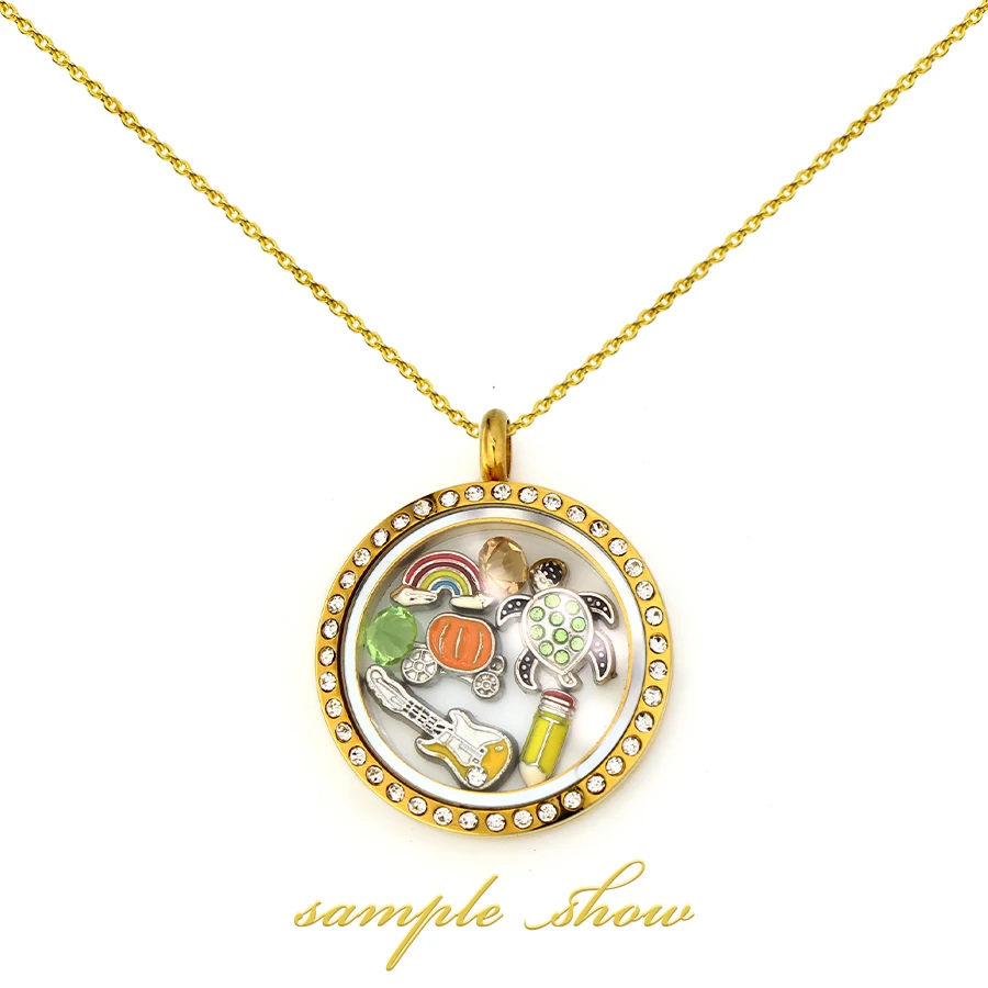 Chains Necklace Pendant Charms Stainless Steel Diy Jewelry Necklace For Women Gift Glass Floating  Locket Twist Crystal  30mm