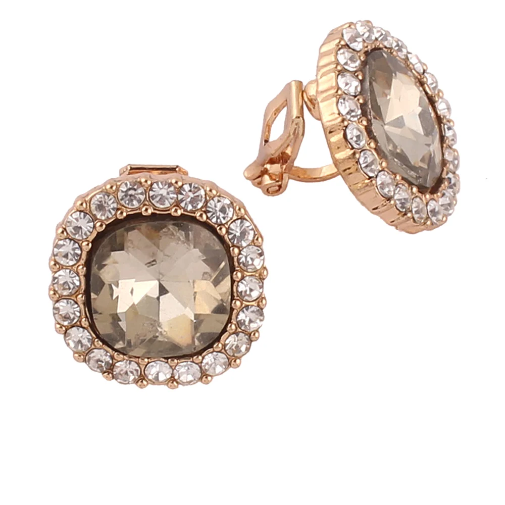 Grace Jun New Rhinestone Crystal Clip on Earrings No Pierced for Women Party Wedding Luxury Bride No Ear Hole Earrings