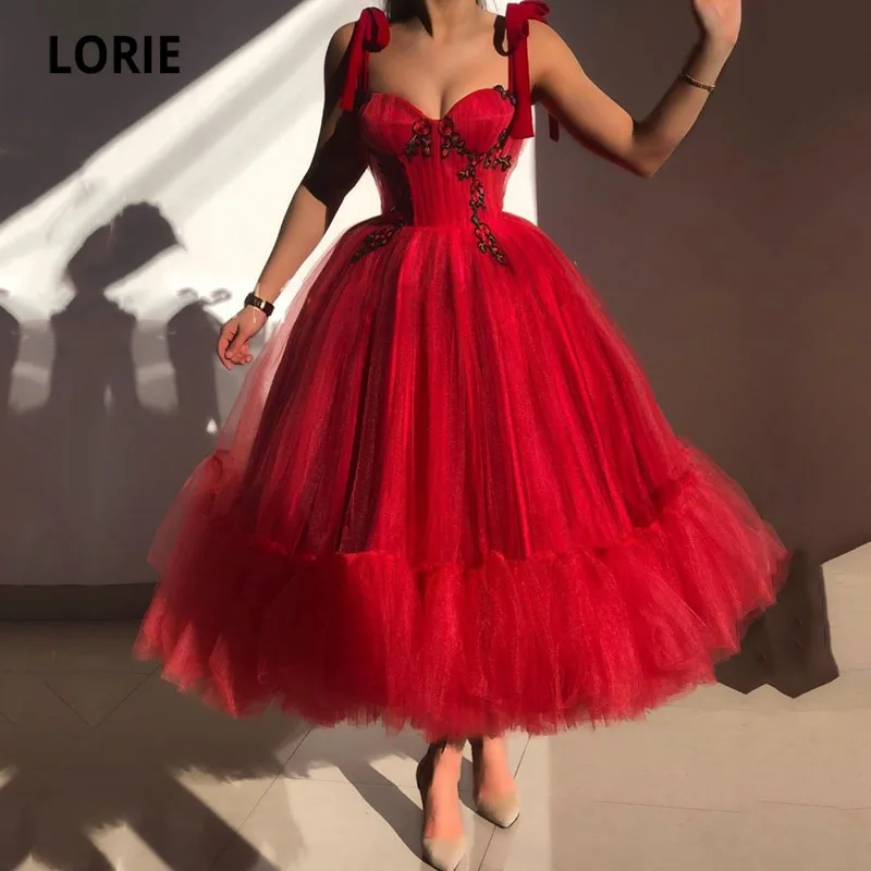 LORIE Charming Prom Dress Sweetheart A-Line Ruffled Red Mid Length Saudi Arabic Evening Gown Celebrity Party Dresses Customized、