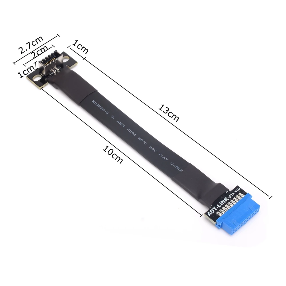 พับ Axial ข้อศอกแบนสายริบบิ้นแบบยืดหยุ่น USB 20Pin Type-E ซ็อกเก็ตภายใน 3.0 19Pin สําหรับ Aerial FPV 5Gbps