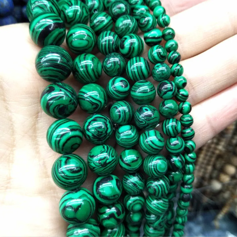 Natural Stone Green Malachite Round Loose Spacer Beads For Jewelry DIY Making Bracelet  Necklace Accessories 2 3 4 6 8 10 12mm