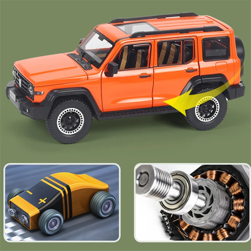 New 1:24 Tank 300 Wrangler SUV Alloy Car Model Diecast Metal Toy Off-road Vehicle Car Model Simulation Sound and Light Kids Gift