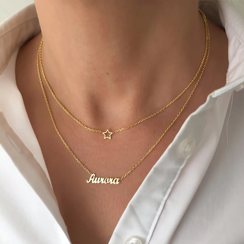 Goxijite Custom Double Layer Name Necklace For Female Heart Butterfly Bohemia Choker Pendant Birthday Jewelry Couple Lover Gift