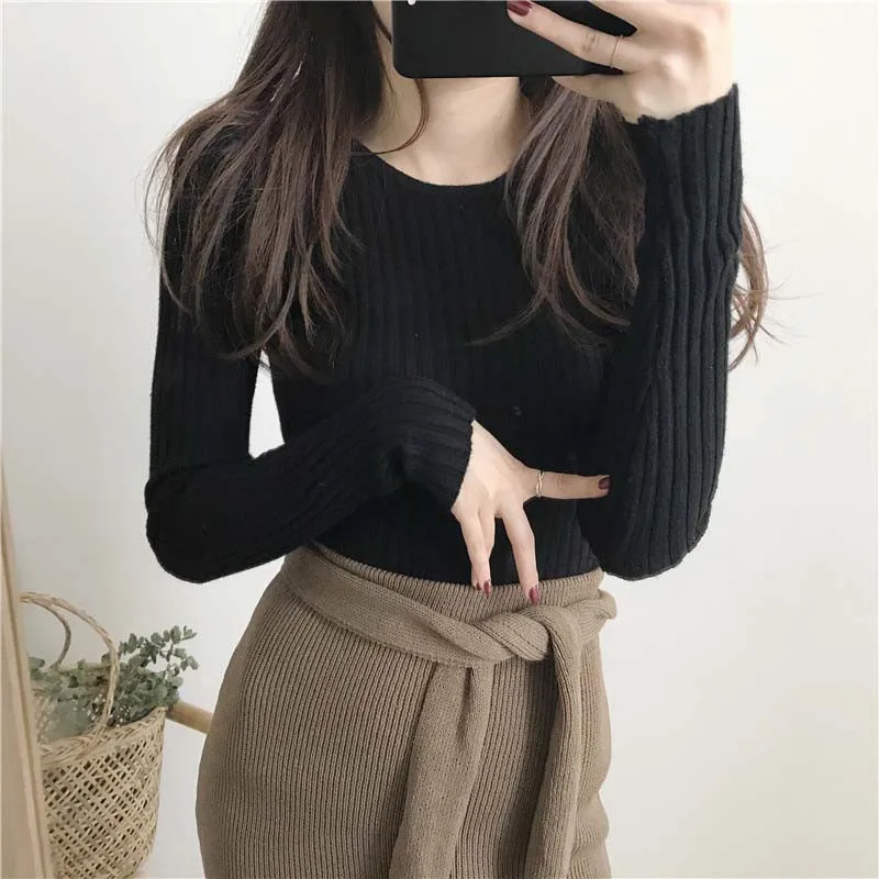 

Women's Basic Knitted Sweaters, Warm Bottoming Sweaters, Casual O-Neck, Slim Jumper, Korean Sweater, Autumn, Winter