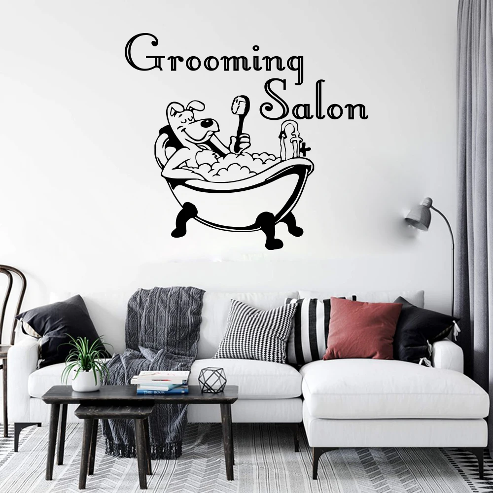 Große Pflegesalon Vinyl Wandaufkleber Pet Shop Fenster Kunst Aufkleber Hund Pflege Dekor Welpe Pet Shop Aufkleber Tier