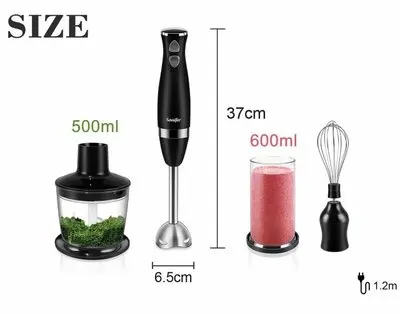 Блендер погружной Sonifer из нержавеющей стали, 3 в 1, 2 скорости, 500 мл