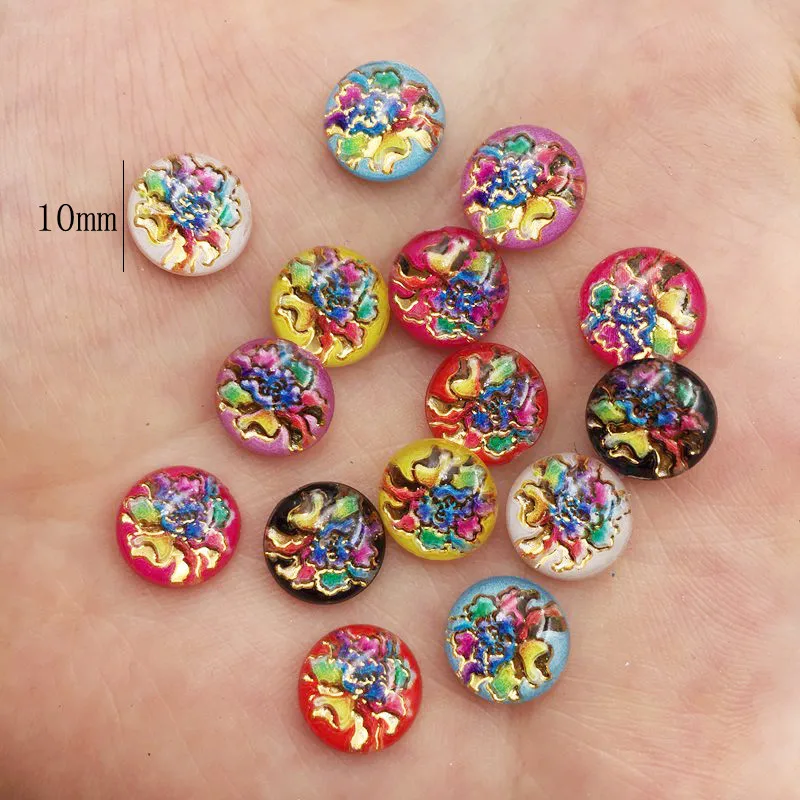 New 100pcs Mix Resin 10mm Colorful  Peony Round Flat back Rhinestone Appliques DIY Wedding Scrapbook Craft SF841