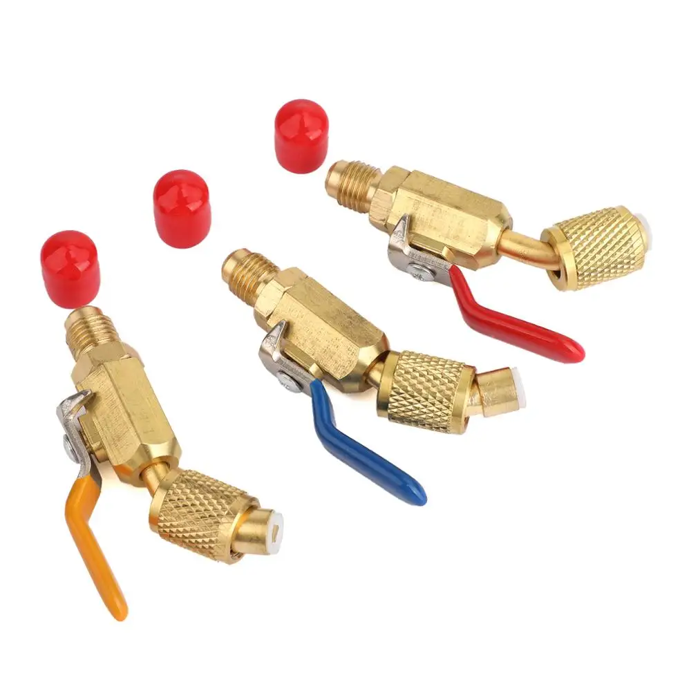 Areyourshop 3pcs Air Conditioning Refrigerant Shut Valves for 1/4" AC HVAC  R410A R134A Auto Tools