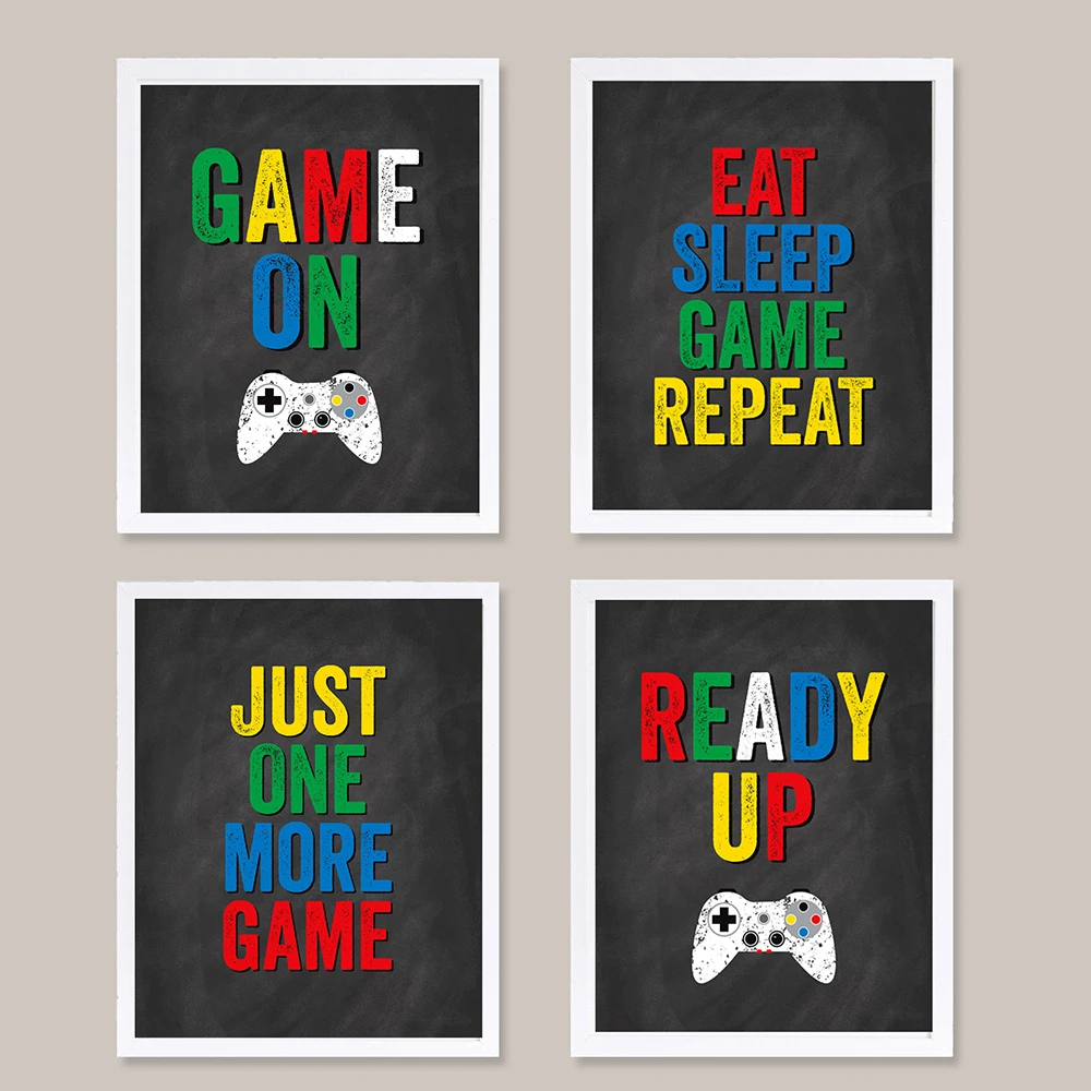 Gaming Wall Art Video Games Posters Playroom Wall Pictures Posters and Print Boys Canvas Prints Eat Sleep Game Repeat Game Decor