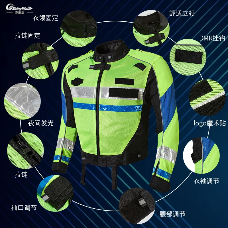 Police Style Motorcycle Jacket Professional design Warning Coat Riding Protective Breathable Reflective Body Armor Jacket JK-29