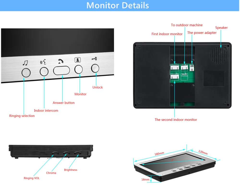 Kit de système d\'entrée d\'interphone vidéo, moniteur filaire 7 \