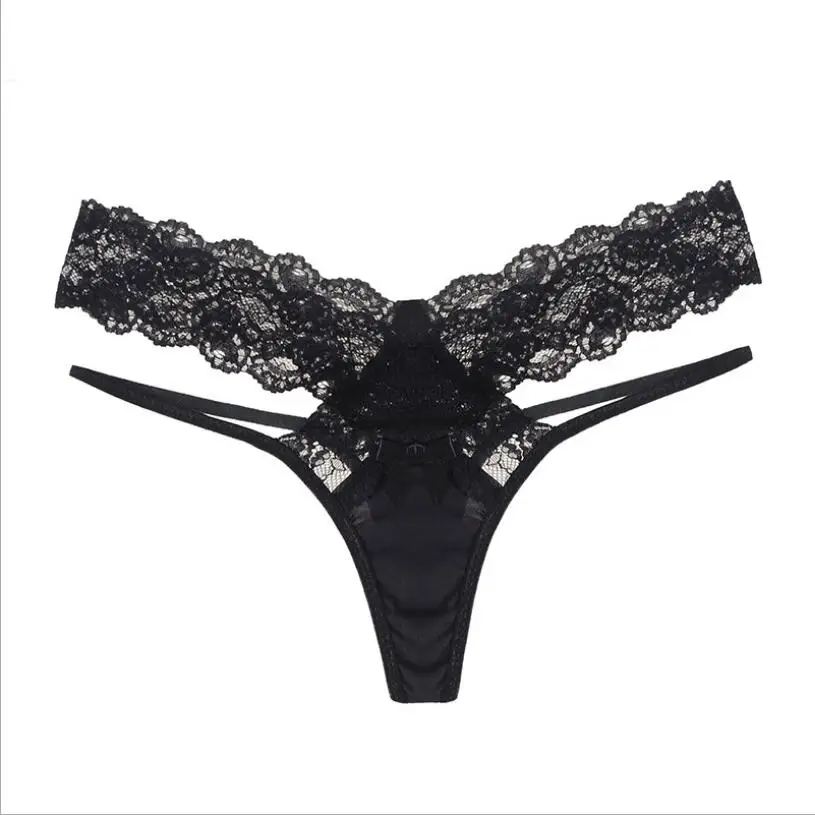 Tentación de encaje transparente, ropa interior Sexy para mujer, bragas caladas de cintura baja, bragas sexuales con cordón en la entrepierna, calzoncillos de algodón sin costuras S1365
