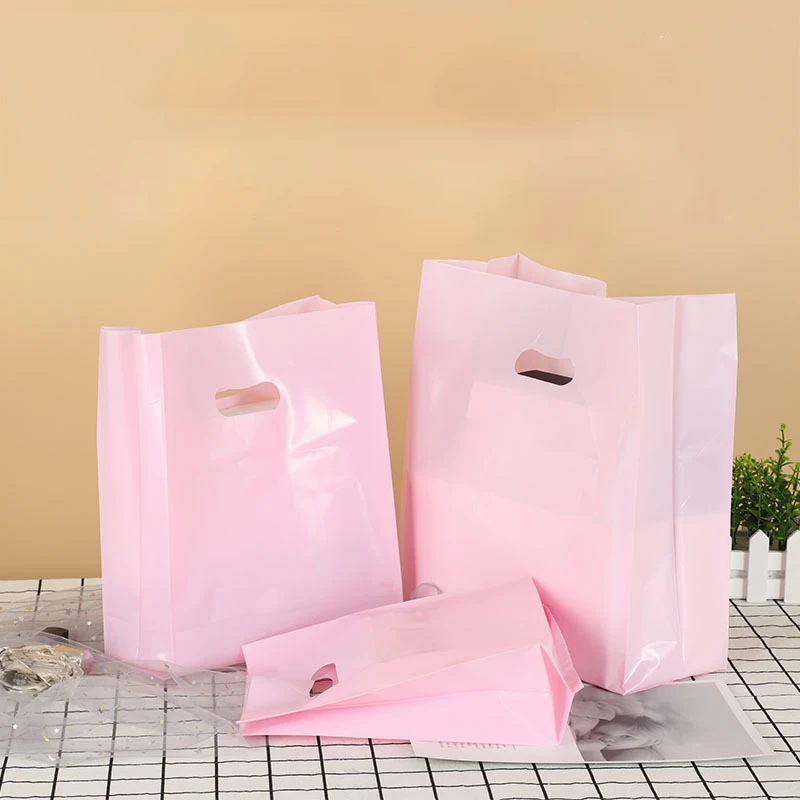 Pink Plastic Bag With Handle Jewelry/Clothing/Cosmetic Packaging Gift Bag Pink Small Bag for Dessert/Snacks/Takeaway 50Pcs/lot