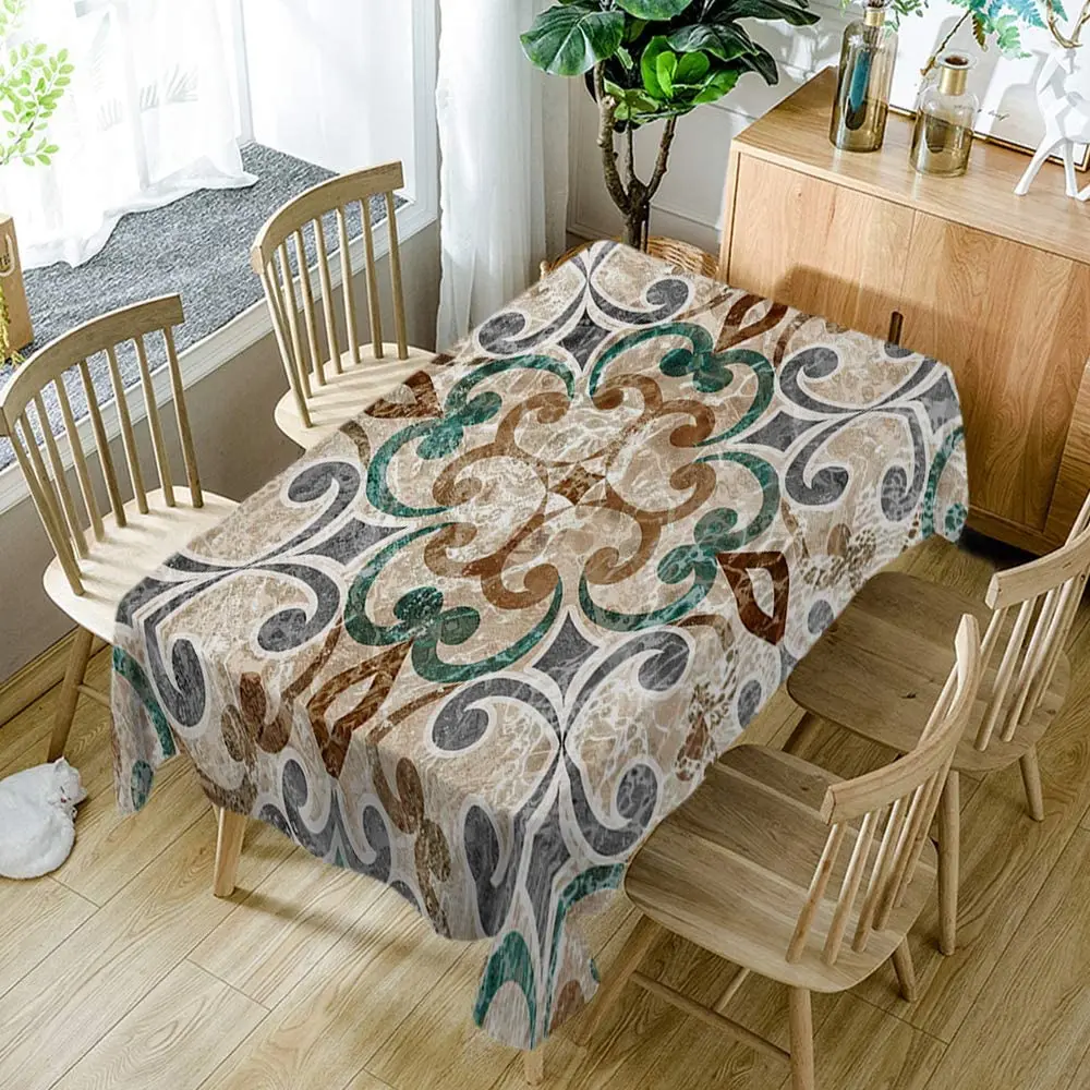 Paisley Vintage Floral Italian Tile With Moroccan Flower Table Covers Polyester Fabric Decorative