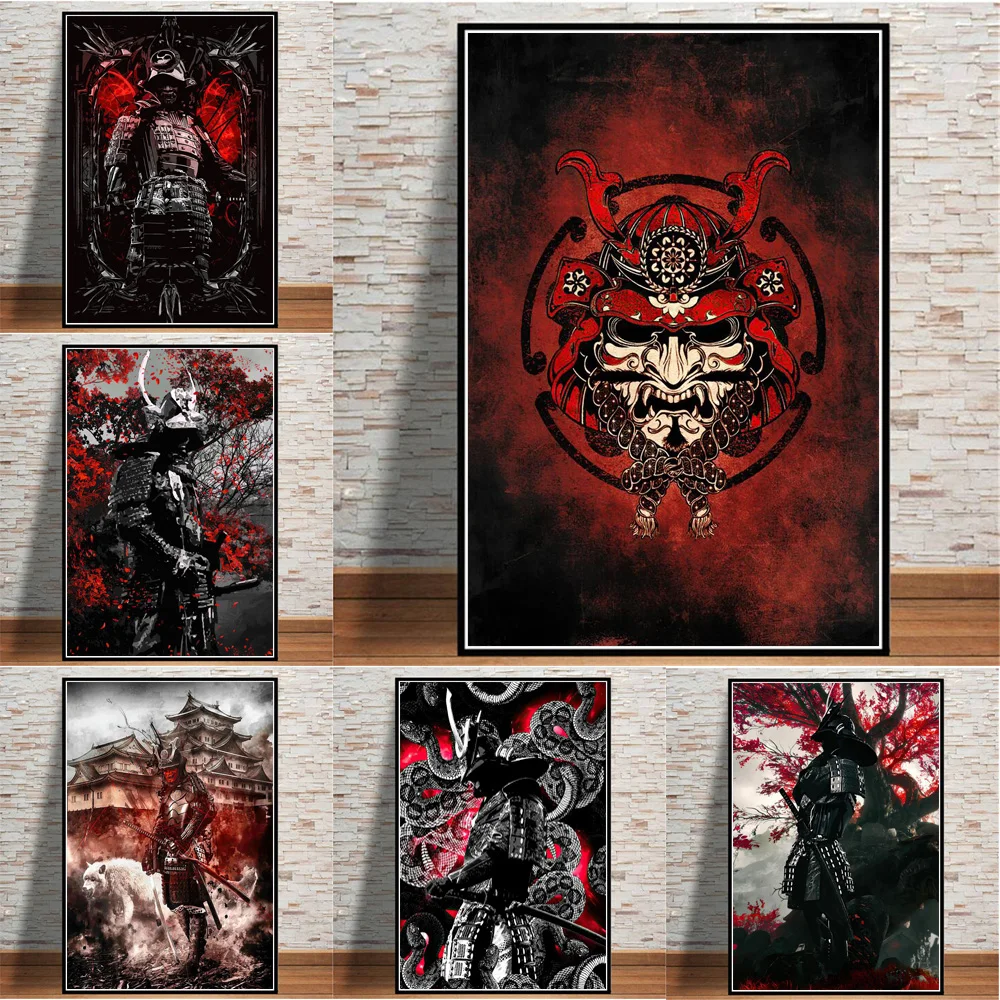 Black And Blood Japanese Samurai Wall Art Home Decor Poster Painting On The Canvas Prints Mural Pictures For Living Room Cuadros