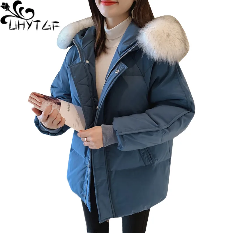 Uhytgf abrigos mujer inverno para baixo jaqueta parker feminino com capuz casaco curto moda gola de pele casual tamanho grande casaco parkas mujer 383