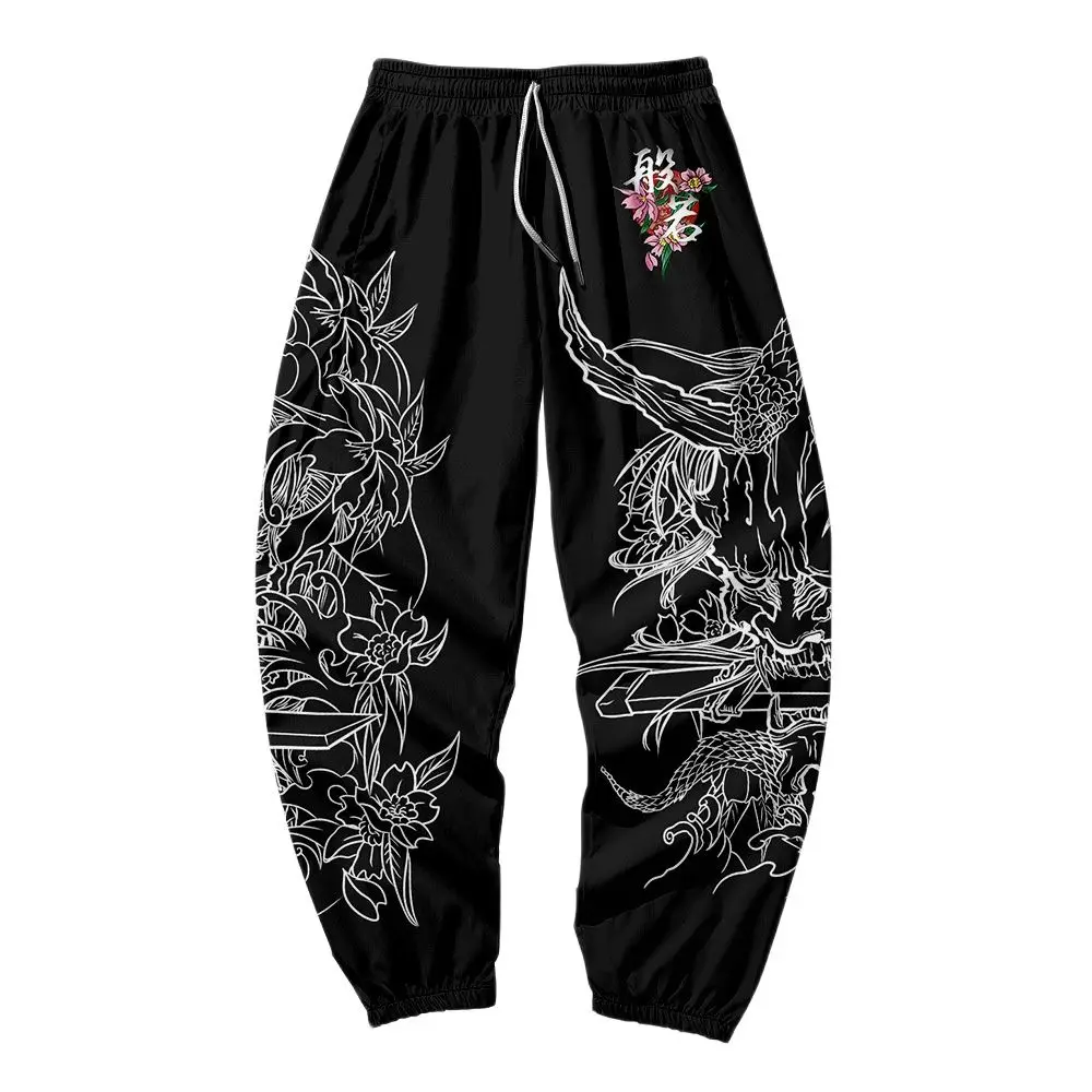 Calça de moletom para corrida masculina, calça de moletom estilo harajuku, com bolso, para hip-hop e estampa preta, 2021