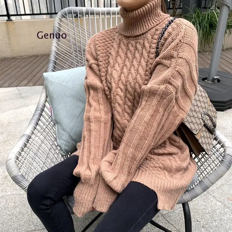

New Knitted Tops In Autumn Winter Korean Sweater Women Flat Knitted Turtleneck Pullovers Oversize Sweater