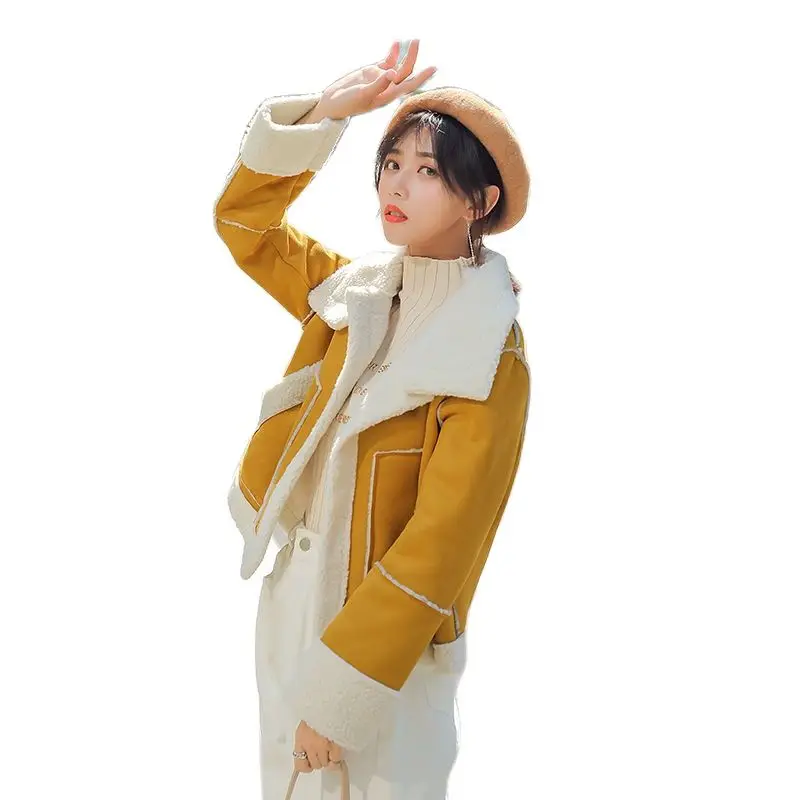 2024Autumn Winter Women New Korean Short Faux Deerskin Wool Lamb Wool Coat Female Fashion Thick Warm  Clothing Jacket Trend A701