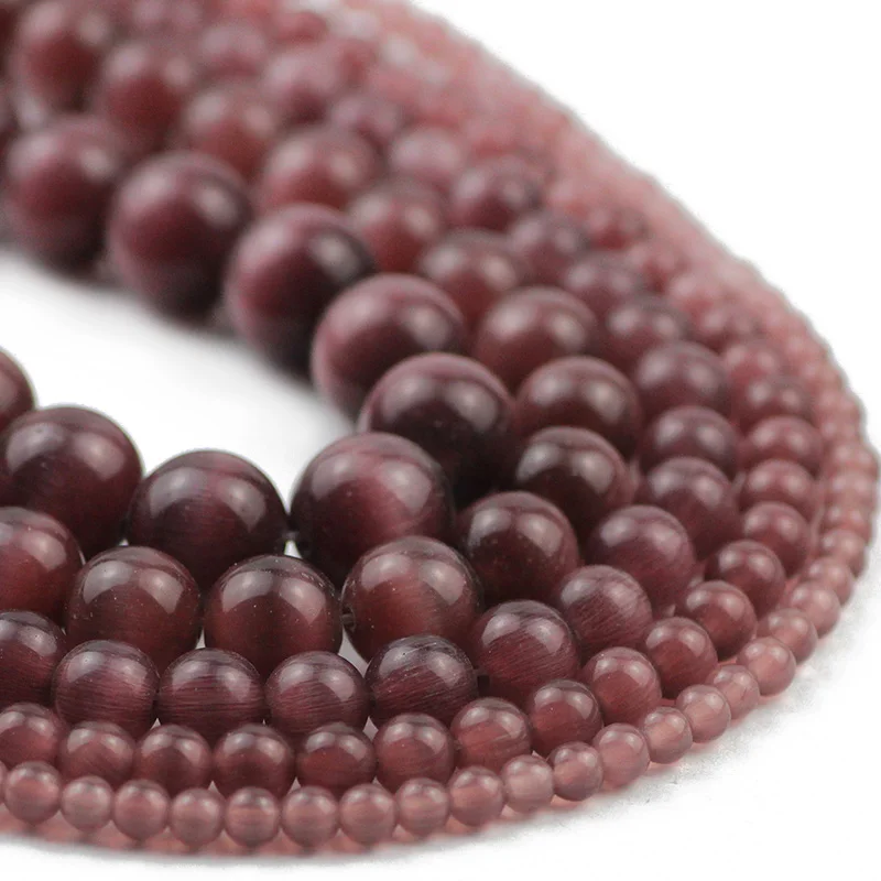 4~12MM Natural Stone Dark purple Cat's Eye Opal Chatoyant Round glass Spacer glass Loose Beads For Jewelry making Bracelet DIY