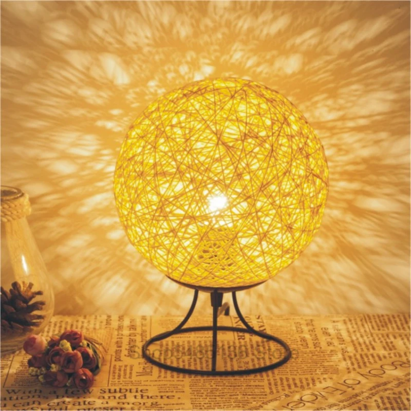 Imagem -02 - Luminária de Mesa em Rattan com Luzes Led Lâmpada de Mesa Decorativa de Vime Moderno para Quarto Lua e Noite