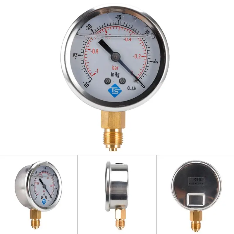 Compound Pressure Vacuum Gauge Glycerine Filled -1/10Bar & -30*Hg 1/4 BSP Bottom Ju19 20 Dropship