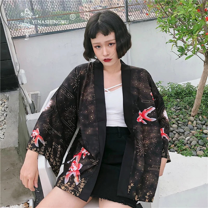 Nhật Bản Bộ Kimono Người Phụ Nữ Cần Trục Yukata Haori Áo Khoác Samurai Cặp Đôi Quần Áo Nhật Bản Truyền Thống Bông Tai Kẹp Áo Cardigan Châu Á Trang Phục