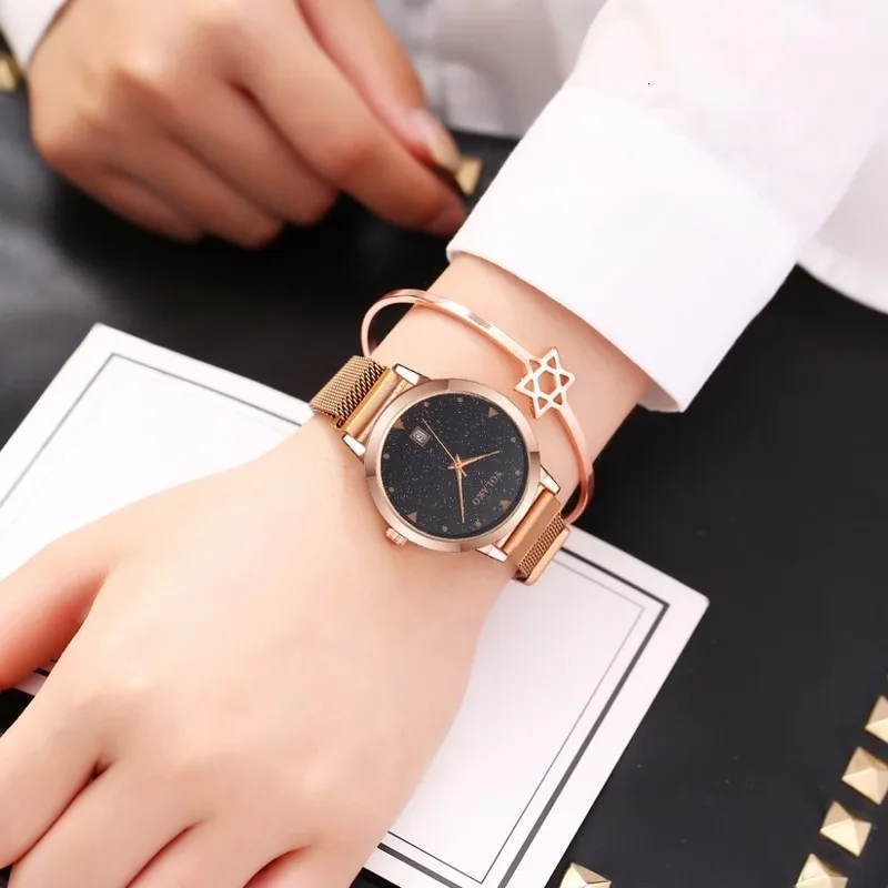 Women Magnet Buckle Starry Sky Watch With Calendar Luxury Ladies Stainless Steel Quartz Watch Clock Relogio Feminino