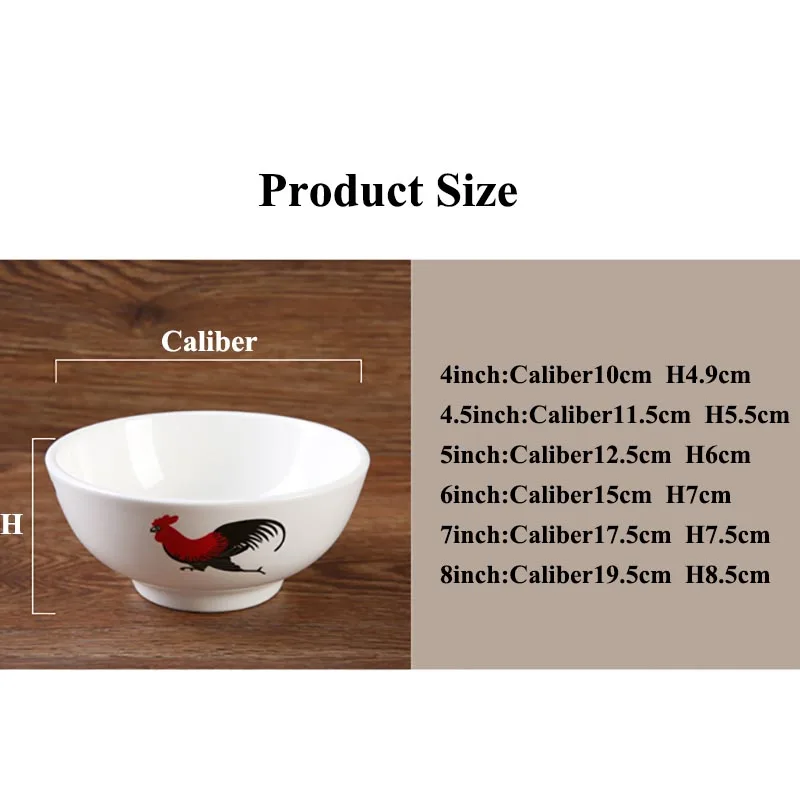 Chinese Ceramic Soup Bowl Vintage Classical Cock Art Small Rice Bowls Kitchen Utensils Porcelain Tableware Home Dinnerware White