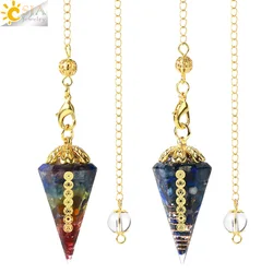 CSJA Divination Pendulum for Dowsing Fortune Telling Reiki Healing 7 Chakra Crystal Pendulums Pendant Stone Pendulo Pendule G865