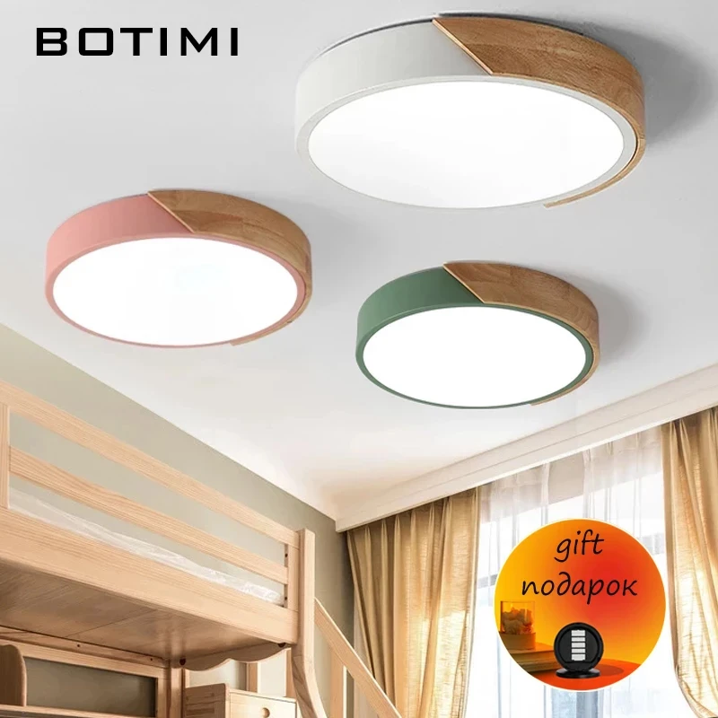 botimi luzes de teto led estilo nordico lampada de teto redonda luminaria de cozinha de madeira para quarto 220v 01