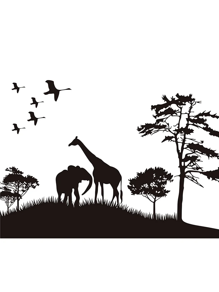 Big Size Safari Africa Animals Wall Sticker Elphant Tree Grass Wall Decal Giraffe Animal Room Wall Sticker Home Decorative Decor