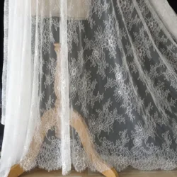 Long sleeve dress lace french lace material with eyelash decoration Thin and soft touching white summer dress lace high quality