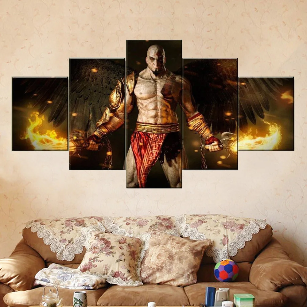 5 Pieces Canvas Wall Arts Game God Of War Kratos Figure Posters Print Greek Norse Mythology Style Picture Living Room Home Decor