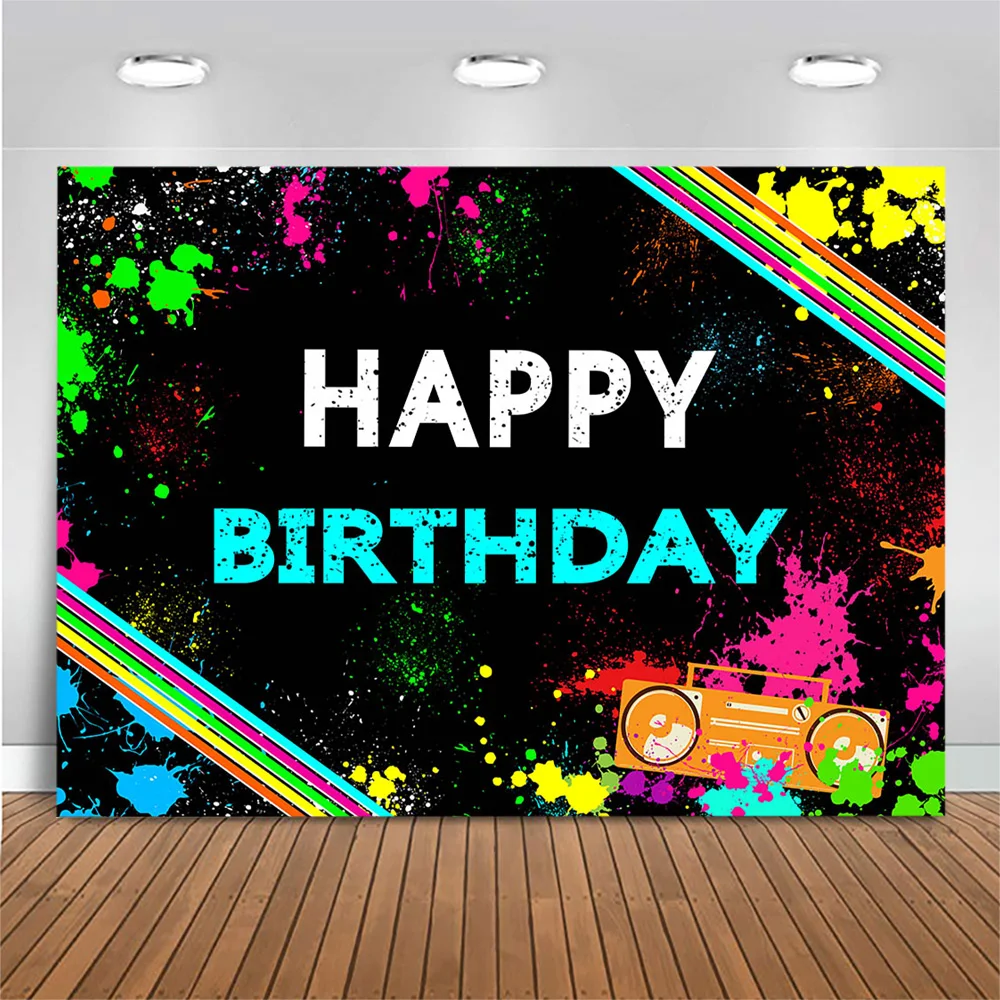 Mocsicka النيون ضوء متوهج خلفية للحفلات للتصوير الفوتوغرافي حفلة عيد ميلاد سعيد صور خلفية مخصصة الكتابة على الجدران الخلفيات تزيين